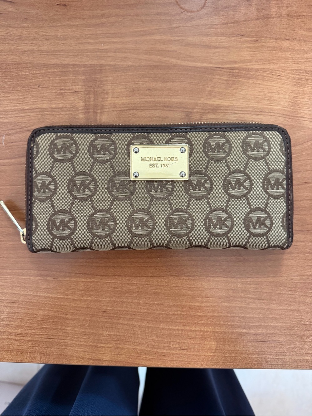 Michael Kors Tan & Brown Signature Zip-Around Wallet